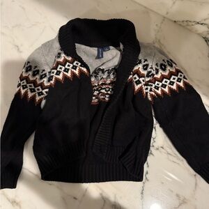 Janie and Jack Black, Gray & Brown Fair Isle Shawl Collar Sweater